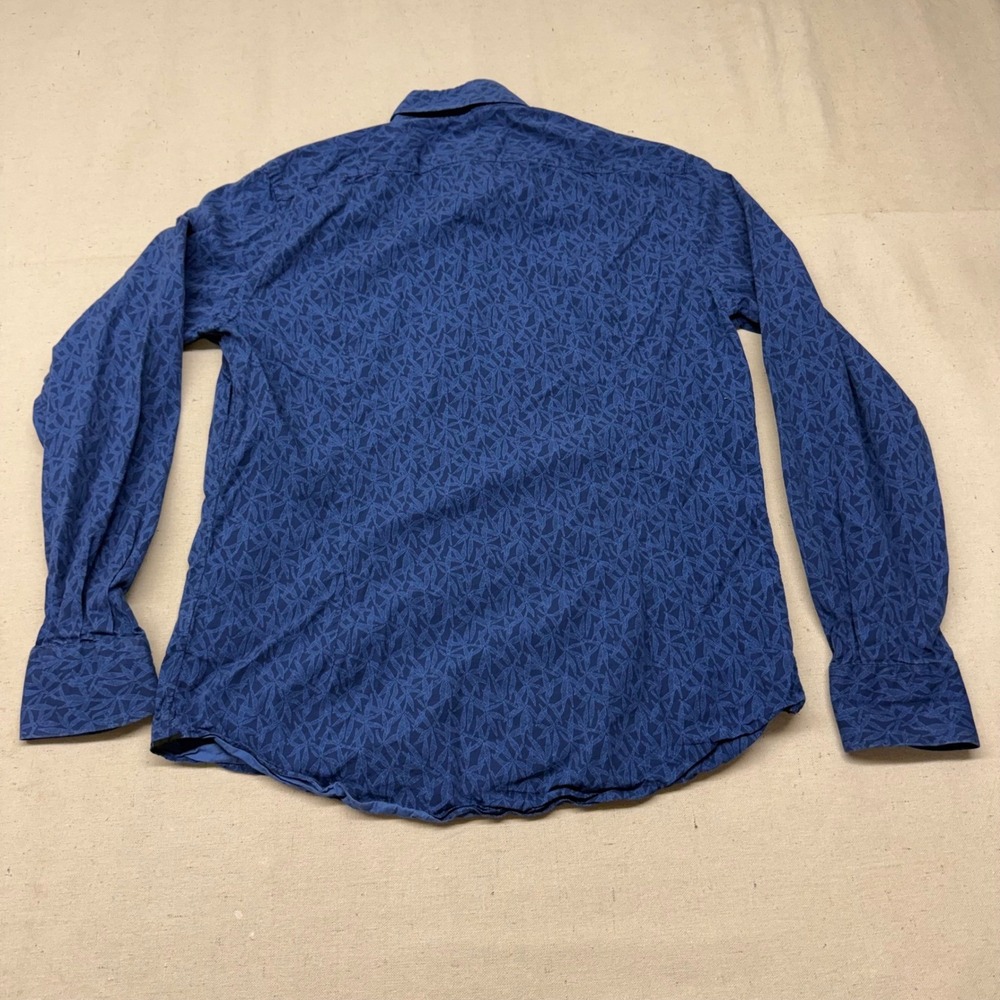 Saks Fifth Avenue Mens Blue Leaf Print Button Down Shirt Long Sleeve Medium - Picture 2 of 9